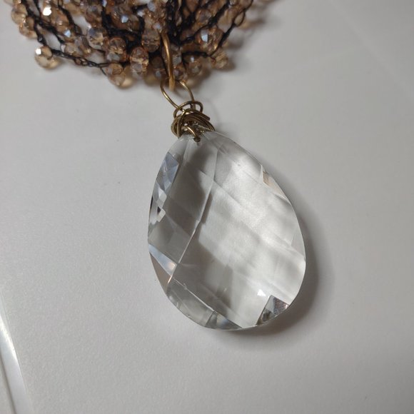 Very Pretty 19 Inch Black Fabric And Orangish Glass Bead Necklace - Picture 4 of 12